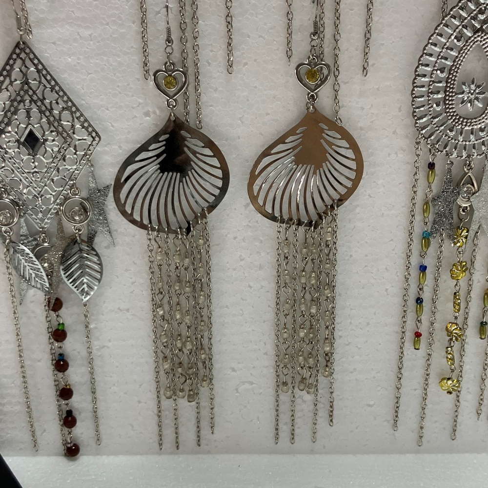 Silver bundle of 8 sets Dangle/ chandelier Earrings vacation events ceremonies - Picture 9 of 10